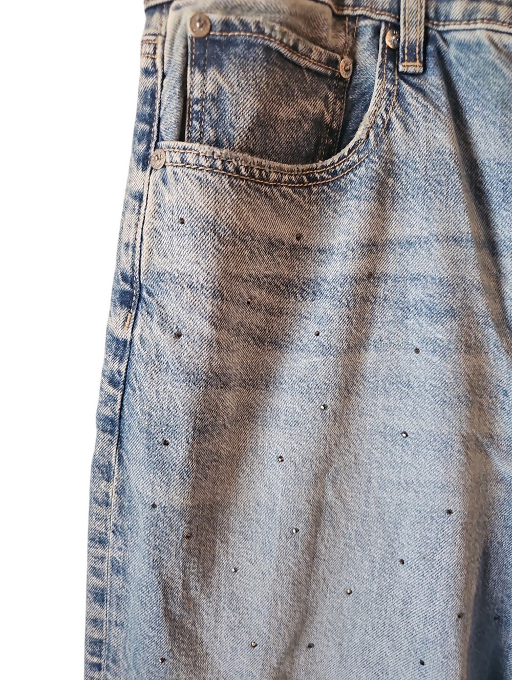 AE Strigid Curvy Embellished Super High-Waisted Baggy Straight Jean 14 Short - Picture 8 of 12
